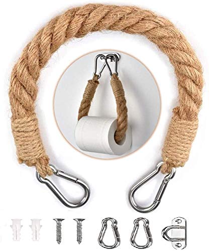 QoFina Toilettenpapierhalter ohne Bohren Klopapierhalter WC Papier Halterung Klopapierrollenhalter für WC Badezimmer Bad Vintage Dekoration Industrie Seil