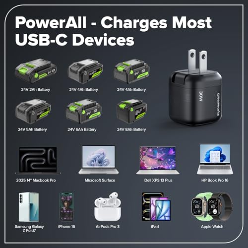 Image of Greenworks 24V Brushless Cordless Impact Driver (1950 in-lbs.), 1 /4 inch Hex Collet, 2.0Ah USB-C Battery, 30W USB-C Charger & 3.3FT Braided Cable, Compatible with iPhone /iPad /Samsung & More