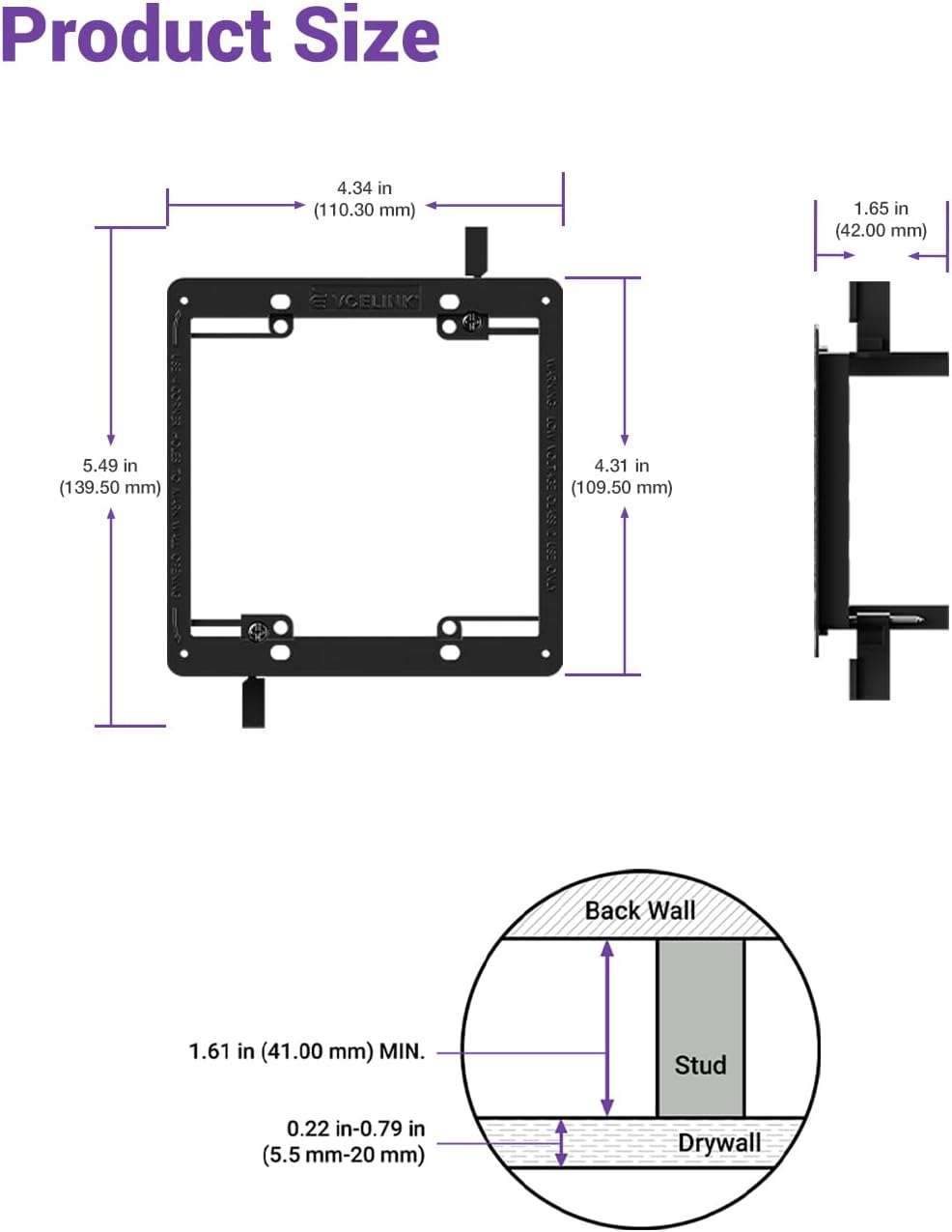 VCELINK 2 Gang Low Voltage Mounting Bracket, Flush Low Voltage Box for Network, HDMI, Coaxial, Speaker, Telephone Cables, Black, 5 Pack