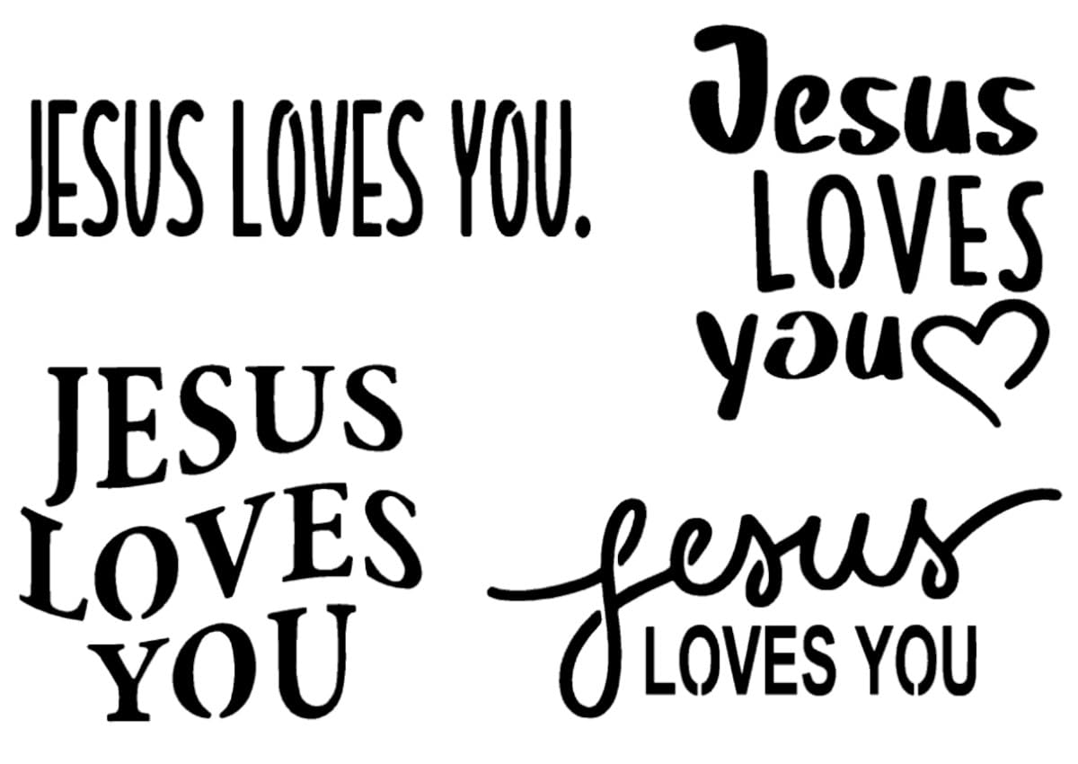 Jesus Loves You Decal Pack: Jesus Loves You Text, Heart & Decals (Small 3.5", Black)