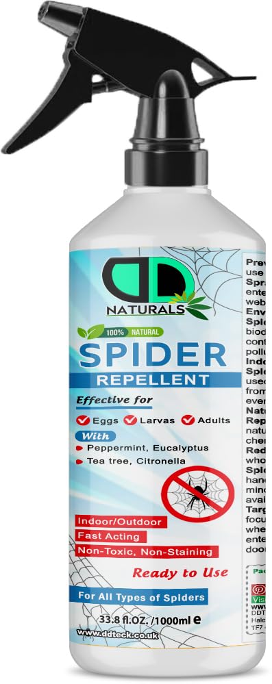 DD Teck Spider Killer and Repellent, Fast Acting and Long Lasting Deterrent with Low Odour, Non Staining Formula, Effective Anti Spider Protection for Home Interiors and Soft Safely (1000ml Spray)