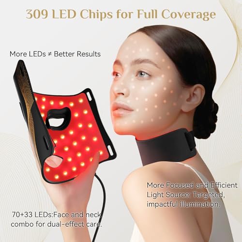 Image of Red Light Therapy for Face, LED Light Therapy Mask Skin Care Mask & Neck, LED Red & NIR Light Therapy Wavelength for Home Use, Working Travel Yoga Sleep