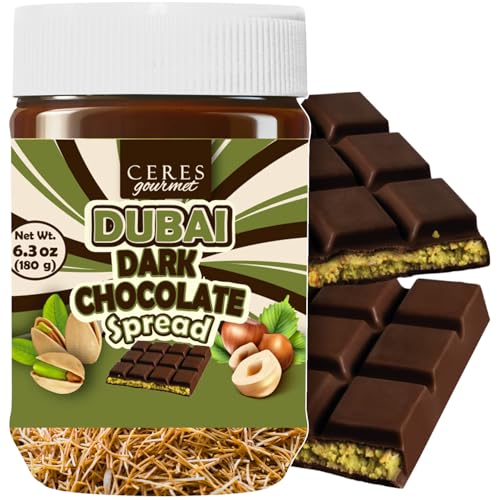 Dubai Chocolate Spread, Dark Chocolate 6.35 oz Jar â€“ Gourmet Chocolate Filling & Pistachio with Kataifi, Dubai Dip, Smooth Spreadable Dessert Experience