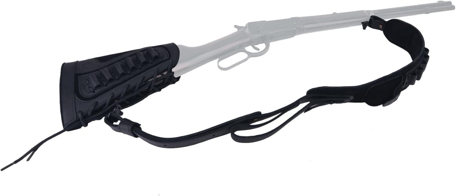Leather Rifle Shotgun Buttstock Cover with Match Gun Sling for .357 .30-30 .30-06 .45-70 .22LR 12GA 16GA 20GA