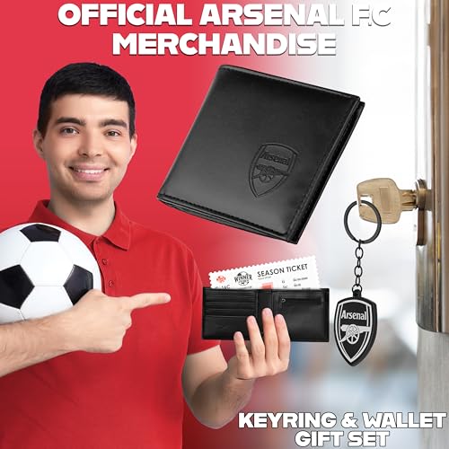 ارسينال اف سي مجموعة اكسسوارات محفظة لمشجعي الرياضة مع فتحات للبطاقات وجيب للعملات المعدنية، معدات المشجعين - هدايا كرة القدم للرجال