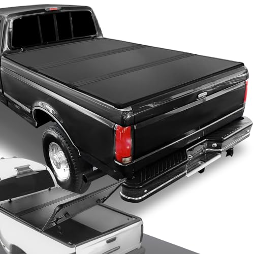 New Upgrade Truck Bed Top Hard Solid Tri-Fold Tonneau Cover Compatible with 73-83 Ford F100 / 75-96 F150 / 73-98 F250 / 73-97 F350 6.5ft Bed - DNA Motoring TTC-HARD-003