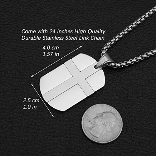 HZMAN Isaiah 41:10 Jewelry, Stainless Steel cross Dog Tag Necklace STRENGTH Bible Verse4