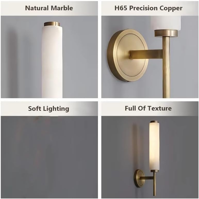 Miniatura 5 de Lámpara de pared decorativa para interior, estilo retro en cobre con luz de mármol Natural, ideal para sala de estar, dormitorio o mesita de noche.
