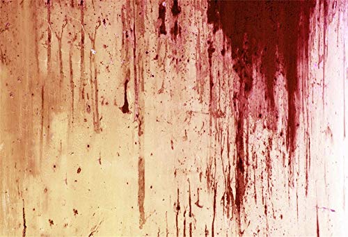 LFEEY 5x3ft Bloody Halloween Party Background Cloth Lousy Repulsive Red Blood-Stained Grunge Wall