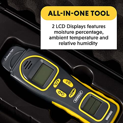 General Tools Moisture Meter, Pin Type or Pinless, Temperature & Humidity (MMH800)