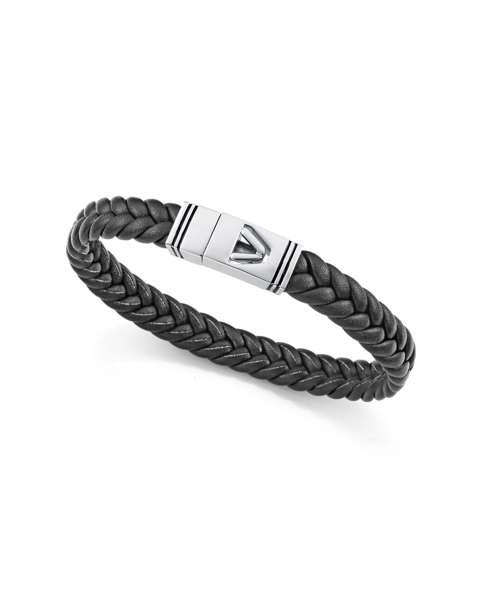 Viceroy Pulsera Hombre de Acero Inoxidable y Piel Trenzada - 21 cm - 14330P