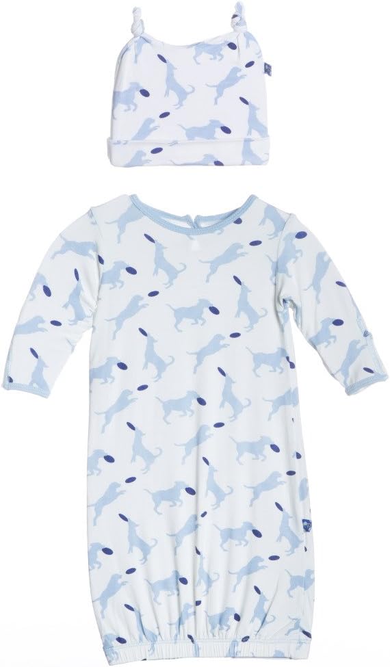 KicKee Pants Baby-Girls Newborn Print Layette Gown And Knot Hat Set