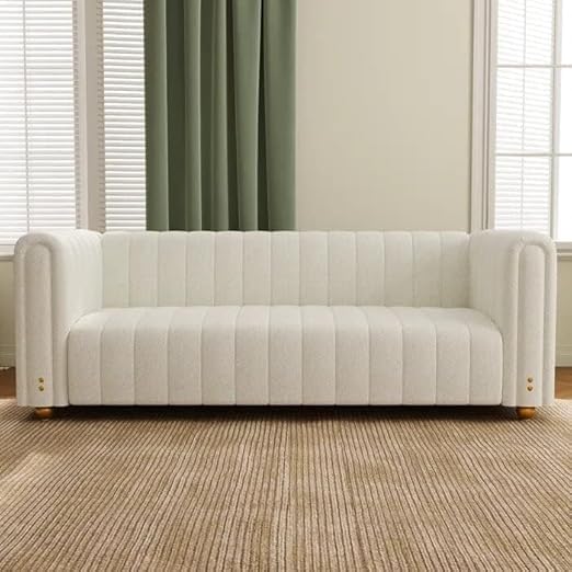 UNIQUE FURNITURE HUB 3 Seater Velvet Fabric Sofa Modern Design Comfortable for Living Room, Office, Bedroom (Off-White)