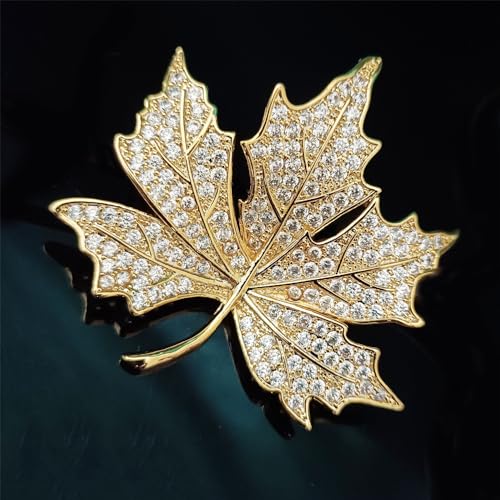 Image of Rhinestone Leaf Brooch Pins - Crystal & Gold-plated Lapel Pin Jewelry for Women - Birthday Gift for Wife or Friends