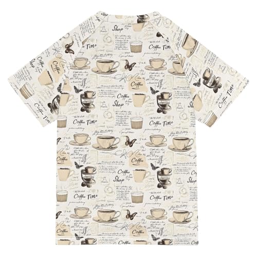 ALAZA Kids Rash Guard Boys Toddler Swim Shirts Short Sleeve Coffee Butterfly UPF 50+ 3T2
