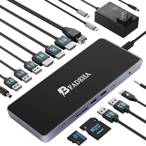 BFADEHA USB C Universal Docking Station for 3 Monitors,