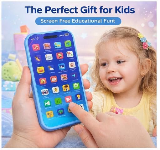 Image of Brand Conquer Baby Musical Toy for 1+ Year, Interactive Learning with Lights & Sounds,Educational ABC Numbers Shapes Songs Toy,Portable Toy Early Development Gift for Boys & Girls(CellPhone Toys Blue)