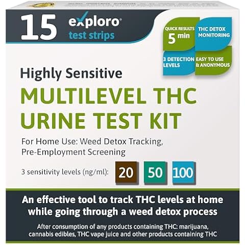 15 Pack - Exploro Multilevel Highly Sensitive 3-Level THC Tests For Home, Marijuana At Home Dip Card. Cannabinoids Testing Test. Rapid Exam Drug Dip Cards. Instructions Included. Easy To Use THC Test Cover