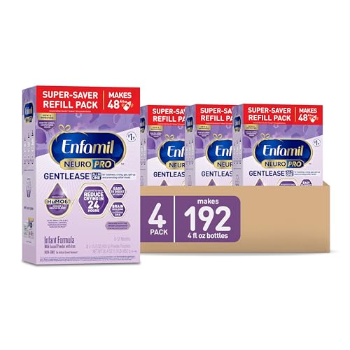Image of Enfamil NeuroPro Gentlease Baby Formula, Brain Building DHA, HuMO6 Immune Blend, Designed to Reduce Fussiness, Crying, Gas & Spit-up in 24 Hrs, has Prebiotics to Promote Softer Stools, Baby Milk, 30.4 Oz (Pack of 4)