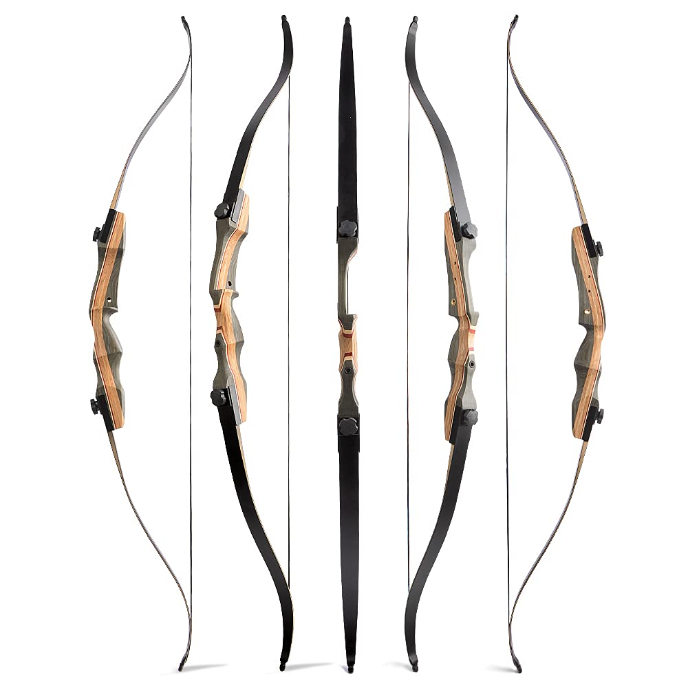 AMEYXGS 62" Tiro con l'arco Arco Ricurvo Arco da Caccia 30-50 libbre Arco Lungo in Legno Laminato Riser Tiro all'aperto Pratica per Adulti e Giovani Mano Destra (30lbs)