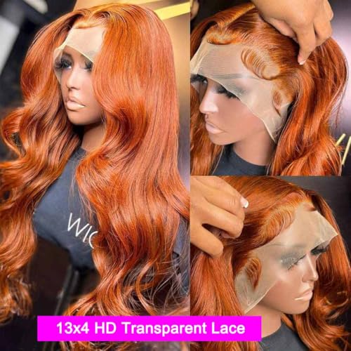 Image of Srakuw Orange Ginger 13X4 Lace Front Wigs Human Hair Pre Plucked Body Wave Human Hair Wigs for Black Women Glueless180 Density HD Lace Frontal Wig (13X4 Lace Ginger Orange Color, 20 Inch)