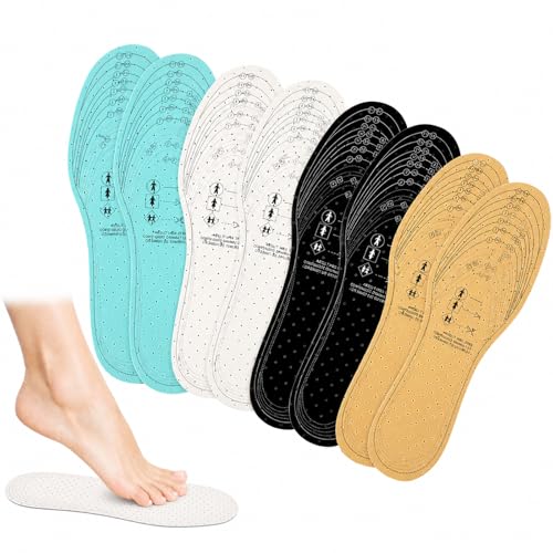 Image of 8 Pairs Breathable Shoe Insoles Inserts for Men Women, Double Layer Latex Foam Cushioning Insoles, Perforated Trim-to-Fit Replacement Shoe Inserts for Walking, Running, Work(Black, White, Brown,Green)