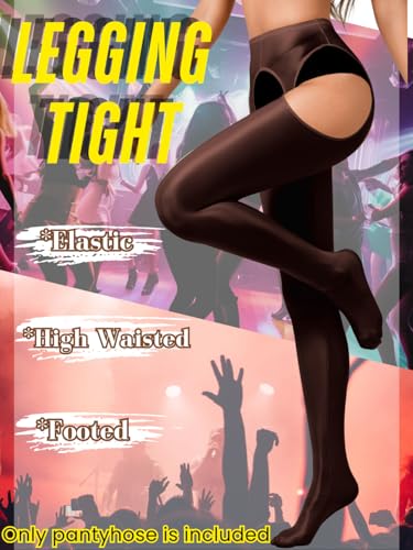 Image of ChiaoLezhee Sexy Shiny Tights, Sheer High-Waisted, Suspender Pantyhose For Women Rave Party Outfits Leggings Pants Exotic