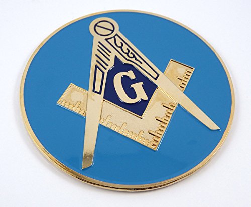 Emblema masónico MAS18 de metal dorado y pintura azul de 3 pulgadas para coche