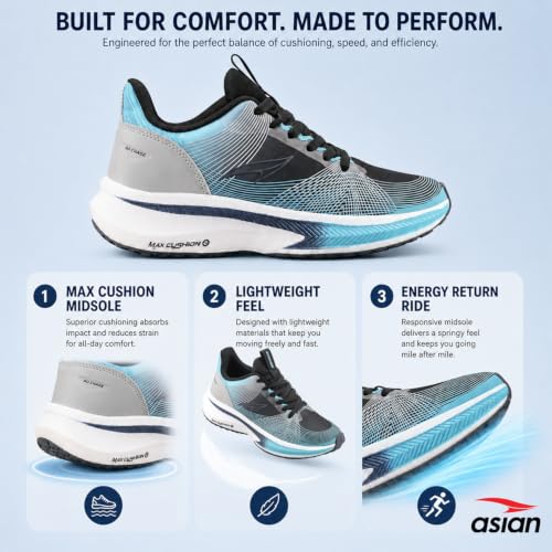 Image of ASIAN Hypercushion-09 Men's Running Shoes with Max Cushion Sole, Lace-Up Support, Lightweight Design for Running & Training