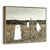 Pinetree Art Framed Halloween Canvas Wall Art for Living Room Cute Ghosts at Wildflower Meadow Painting Prints Vintage Spooky Wall Art for Bedroom Home Decor 12 x 16 K