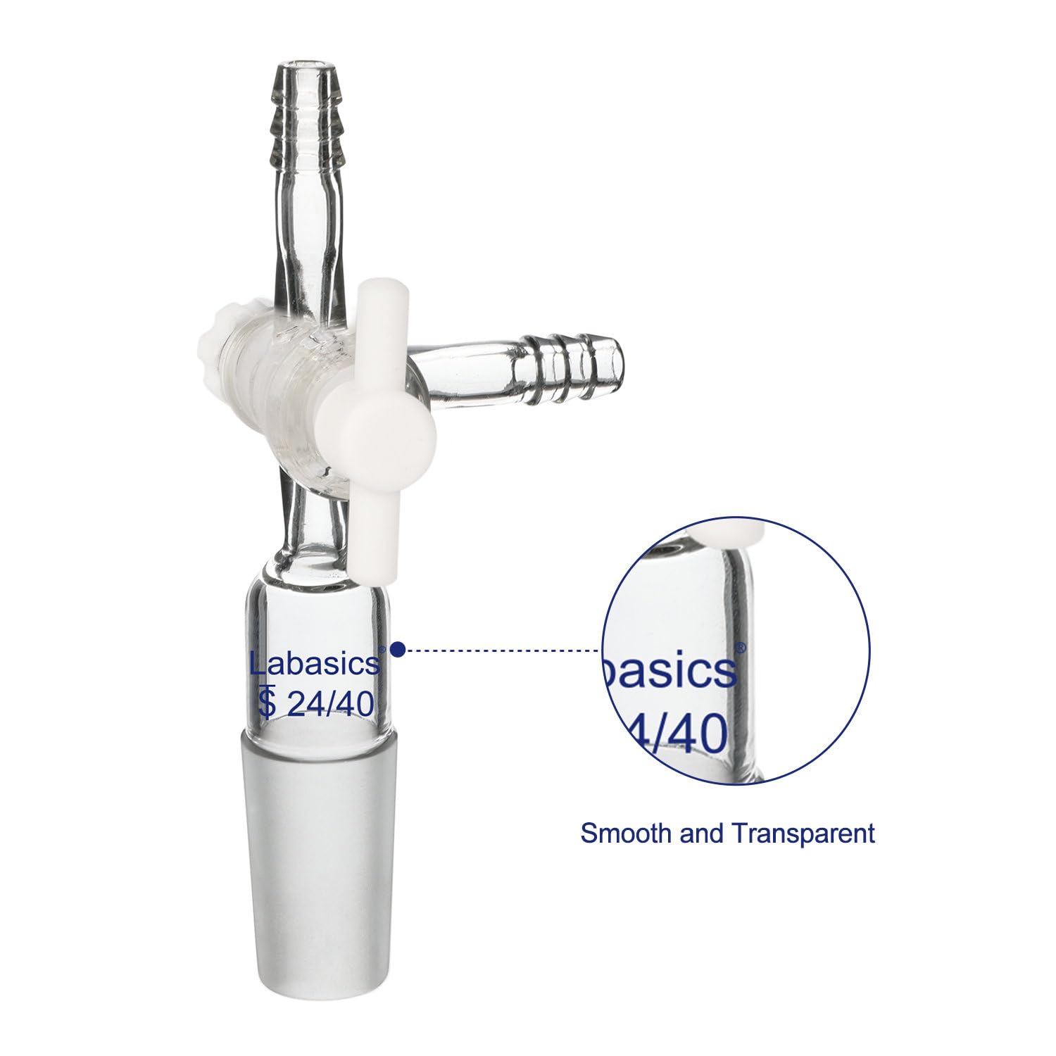 Labasics Verre Sous Vide 3-voies Flux Contrôle Adaptateurs, Borosilicate Verre Adaptateur Standard 24/40 Joints Coniques et PTFE Robinet pour Laboratoire
