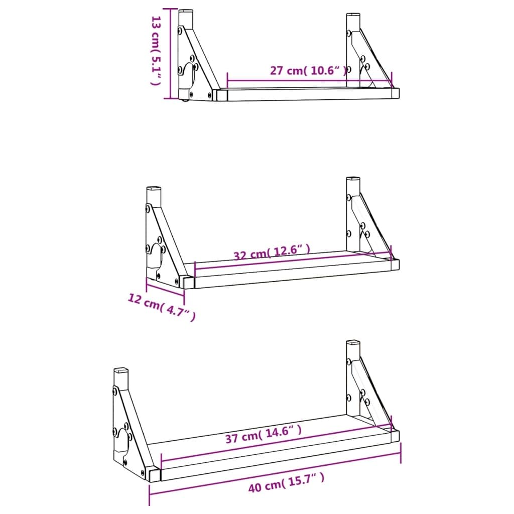 Set di 3 mensole da parete in legno di rovere Sonoma, mensole sospese, mensole sospese, per soggiorno, camera da letto, cucina, salvaspazio, con supporto stabile, ideale per ordine e