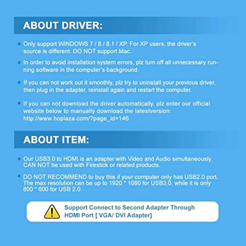 USB to HDMI, USB 3.0 to HDMI Adapter with HD 1080P, Video Audio Graphics Converter for HDTV, Compatible with Windows 7/8/10 PC [Not Support Mac/Vista] - Thumbnail 7