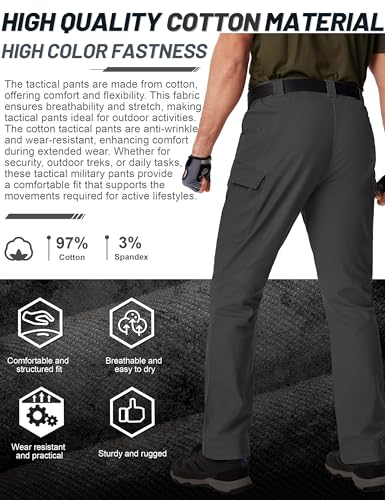 TACVASEN Men's Tactical Cargo Pants, Cotton 9 Pockets Work Pants, Stretch Hiking Pants, Lightweight Outdoor Workout Pant - Image 6