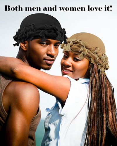 Image of Satin Lined Halo Turban for Men Women Vintage Head Wraps Beanies Sleep Cap Turban Durag for Locs Dreadlocks