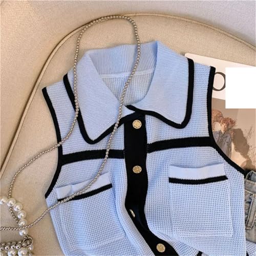 Women's Collar Knitted Sweater Korean Style Elegant Sleeveless Vest Short Top2