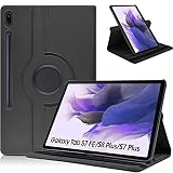 KATUMO Housse pour Samsung Galaxy Tab S8 Plus/ S7 FE/ S7 Plus 12.4 Pouces (SM-X800/T736/T970) Cuir Coque avec Pivotant à 360° Support et Auto Réveil/Sommeil Ultra Mince Pochette Étui, Le Noir
