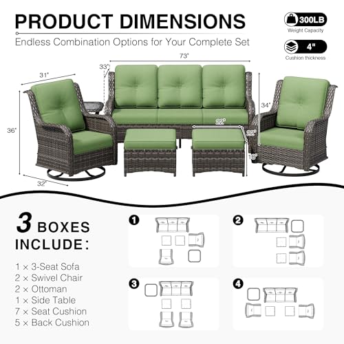 Image of Joyside 6 Piece Wicker Patio Furniture Set, Outdoor Swivel Rocker Patio Chairs with High Back, Deep Seating, Wide Armrest, Thickened Cushions, Outdoor Furniture for Deck, Porch Use