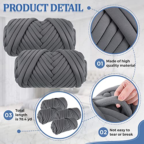 4 Skeins Arm Knitting Yarns 8.8Lbs Washable Giant Wool Yarn Bulk Thick Cotton Tube Chunky Knit Yarn For Hand Knitting Blanket Crochet Craft Pet Diy Pillow Bed (Light Gray) #TOP2