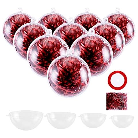 Fashionclubs 24pcs Clear Chrsitmas Fillable Ornaments Balls, DIY Plastic Christmas Baubles Ornament, Snap-On Christmas Tree Decorations Balls Baubles for Wedding Party Decor, 50mm, 60mm, 70mm, 80mm Cover