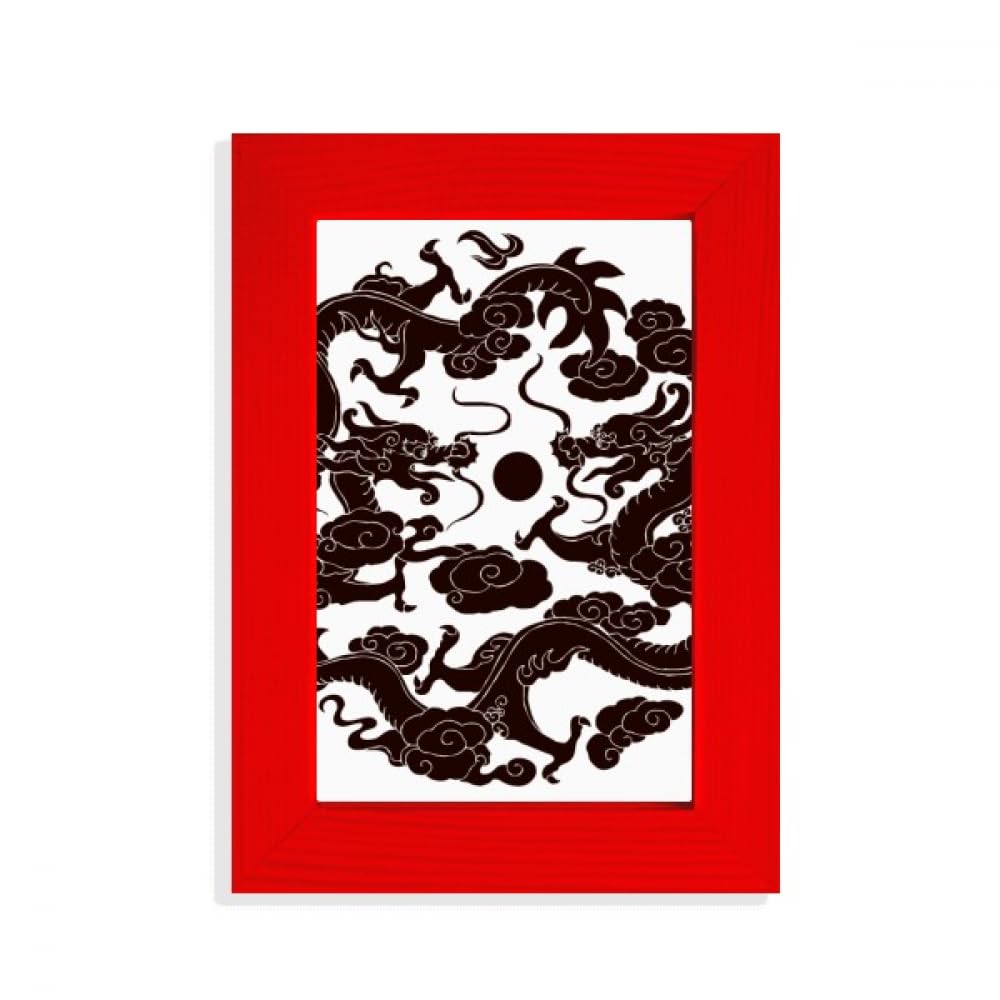 Cadre photo deux dragons chinois rouge et perles de culture