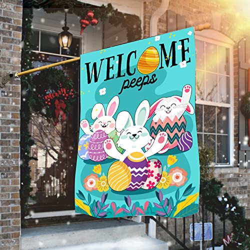 Q-Leo Easter Flag, Set 2 House Flag 28 X 40 And Garden Flag 12 X 18 Double Side, Small Garden Flags Decorations For Outside, Yard Outdoor Decor With 3 Bunny And Welcome Signs #TOP3