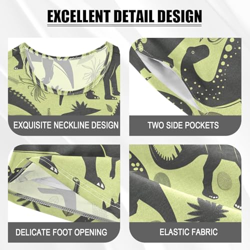 ALAZA Dinosaur Green Pajamas Short Sleeve 2 Piece Sleepwear Top and Bottom Pajama Set Unisex4