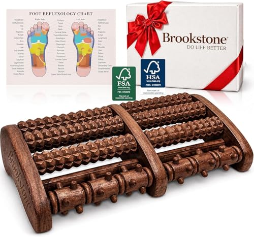 Brookstone Foot Massager Roller Plantar Fasciitis Pain Relief - Wooden Under Desk Feet Massage...
