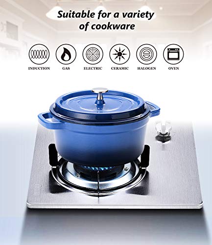 SULIVES 5 Quart White Enameled Cast Iron Dutch Oven with Lid bread baking Pot use on gas electric oven for 4-6 people(Dark Blue)