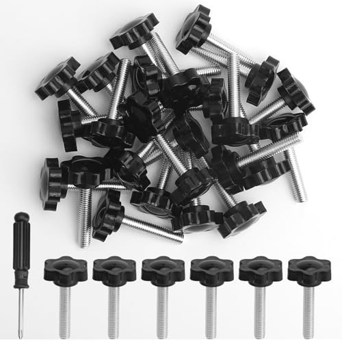 KQDRAVINE 25 Tuercas de Mariposa M6 Tornillo Moleteado M6 × 30 mm con destornillador, Tornillo de Mariposa Tuercas con Cabeza de Estrella, son Adecuados para Talleres