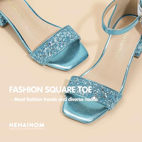 Image of Hehainom Girls Dress Shoes Heels Sandals Little Big Kids Square-Toe Ankle Strap Wedding Party Flower Girls Shoes