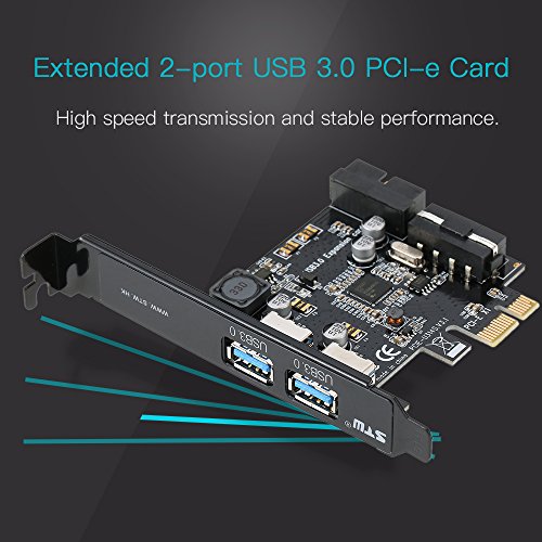 KKmoon STW PCI-E A USB 3.0 Scheda PCI Express A 2 Porte Adattatore Mini Controller PCI-E USB 3.0 Con Connettore A 19 Pin Interno USB 3.0 E 5V 4 Pin Potenza Maschile Connettore A Doppia Porta