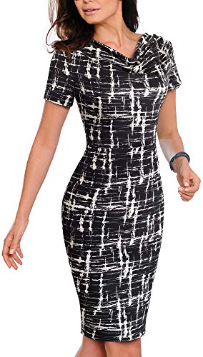 HOMEYEE Vestido de Tubo de Negocios de Verano de Manga Corta Elegante para Mujer B452 (XL, Negro)