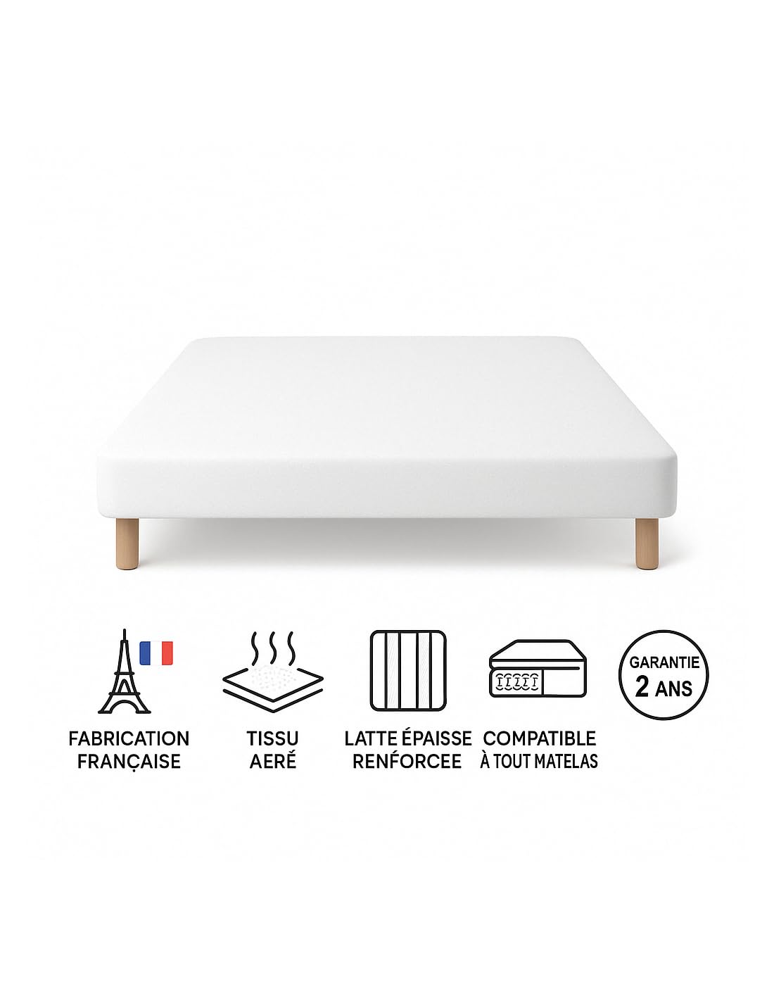 by sommiflex SOMMIER TAPISSIER Blanc 140x200 cm | Fabrication FRANÇAISE ARTIS